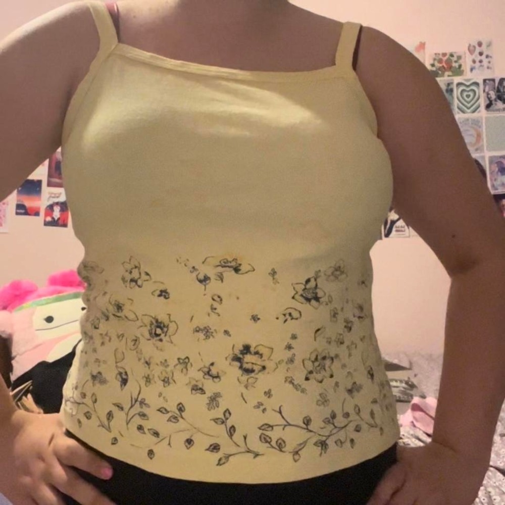 Mcavers girl yellow vintage floral tank top size XL